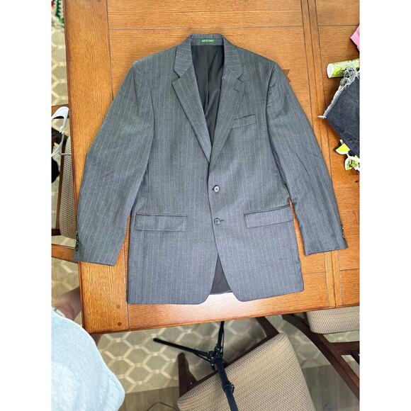 Lauren Ralph Lauren 100% Wool Gray Pinstripe 2 Button Blazer Academia Preppy 40L - Picture 3 of 13